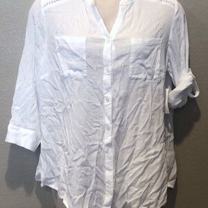 Charter Club Women's Cut-Out Roll Tab Sleeve White Shirt Plus Size 1X